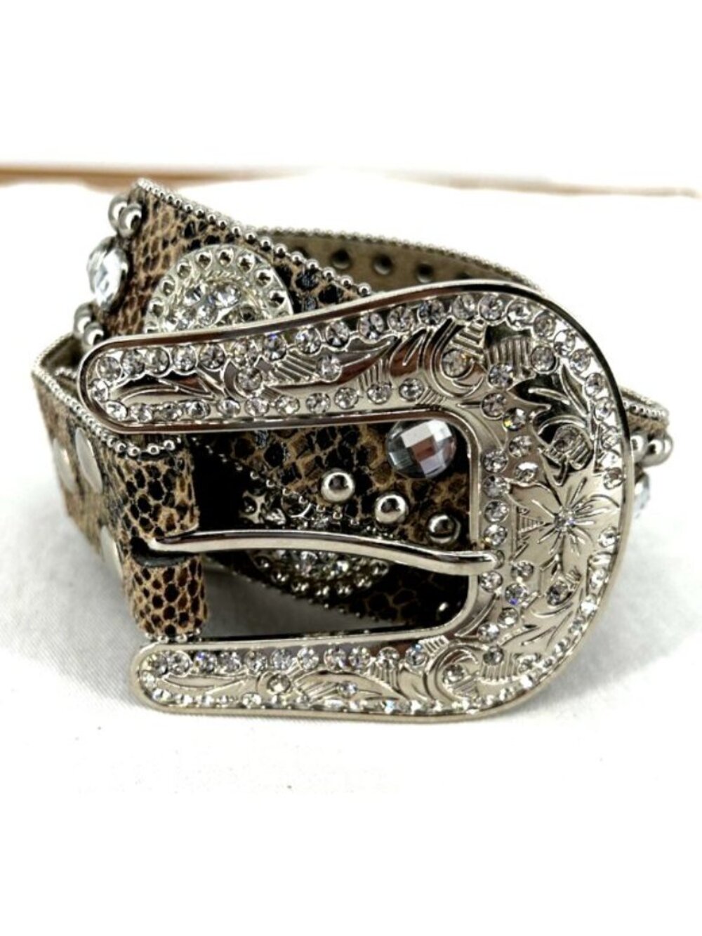 Blazin Roxx Women's Belt Studded Embellished Cowgirl Western Sz 37 Brown Silver